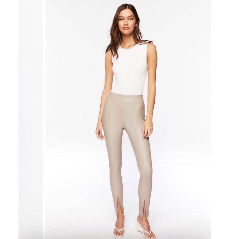 Faux Leather Split-Hem Skinny Pants